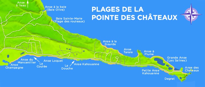 carte des plages de la pointe des châteaux