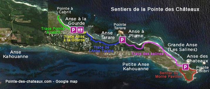 carte des traces et sentiers de la pointe des chateaux